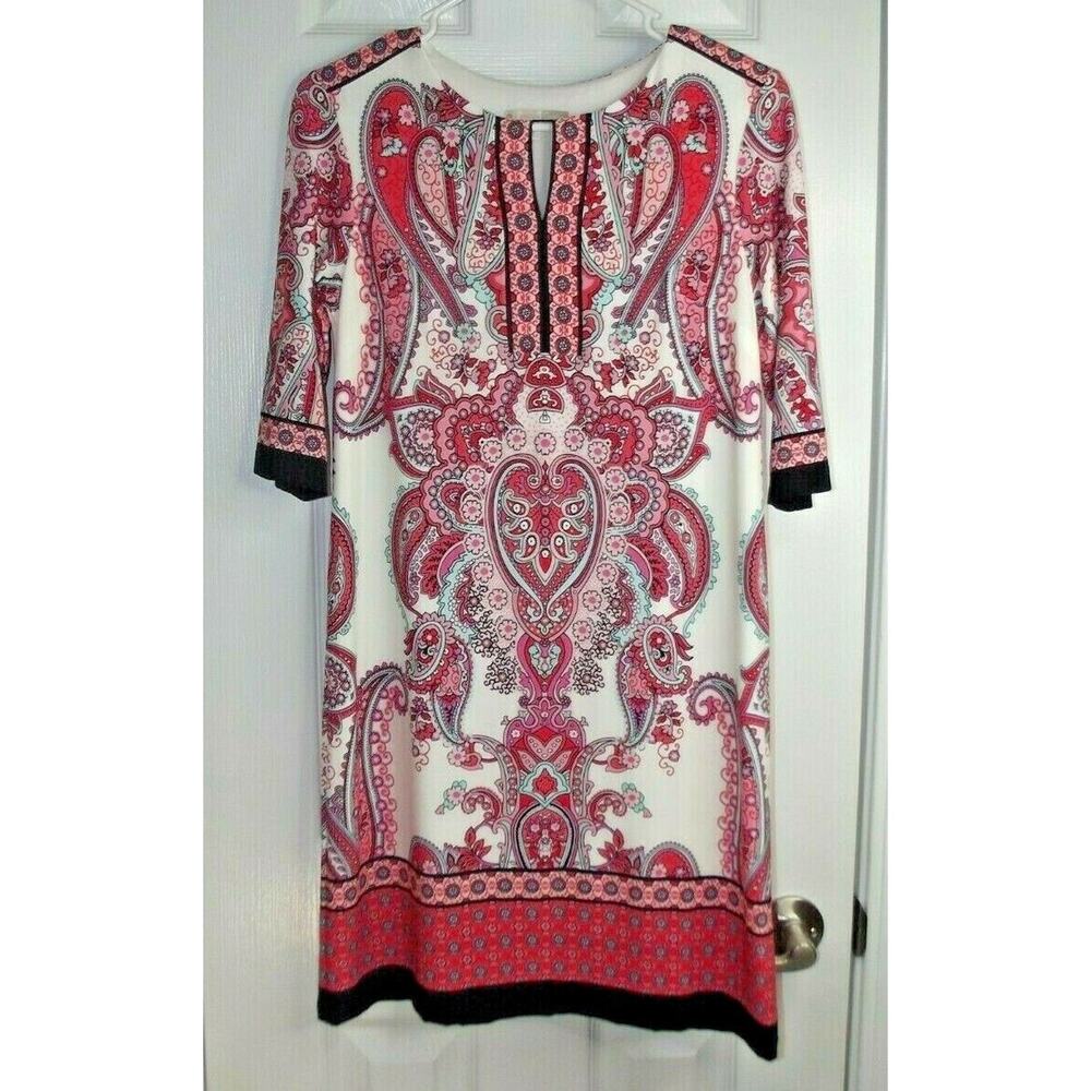 SIGNATURE CAMRYN Paisley Sheath DRESS - Pink Short Lined - Size 4 Petite